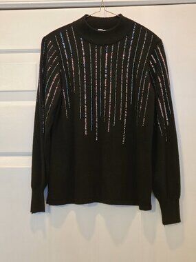 Chico’s Ombre Sequin Sweater Black Color Black Sequins Size 0/ Small